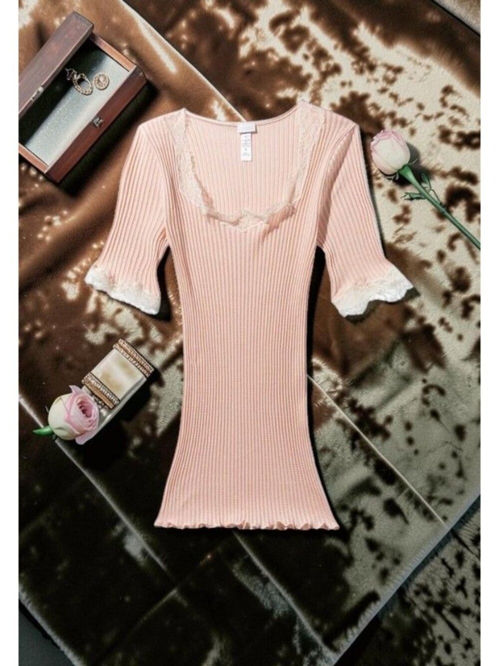 Zimmerli -Maude Privé T-Shirt Short Sleeve with lace - Blush NWT! Size L
